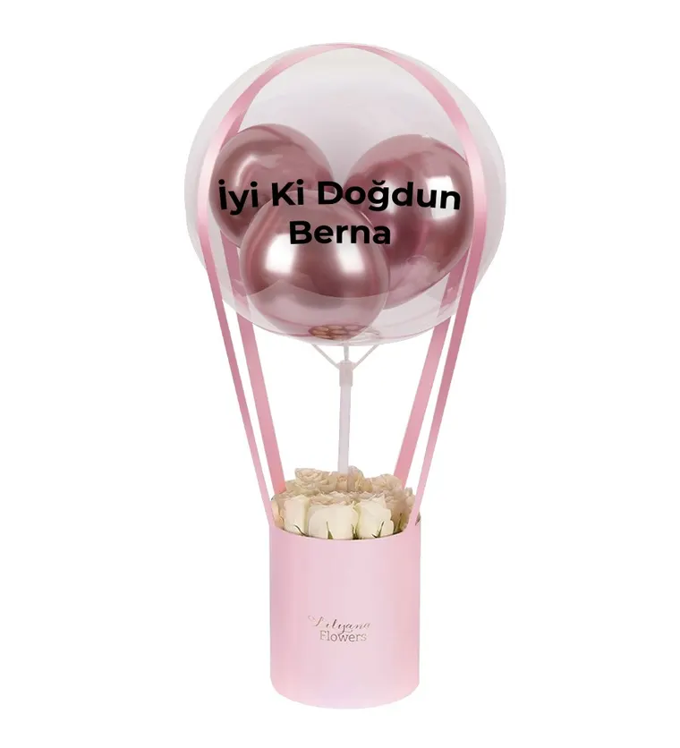 Bursa Balonlu Pembe Kutuda Beyaz Gül Siparişi