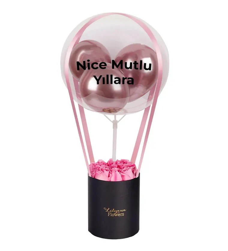 Balonlu Siyah Kutuda Pembe Gül - Van çiçek siparişi