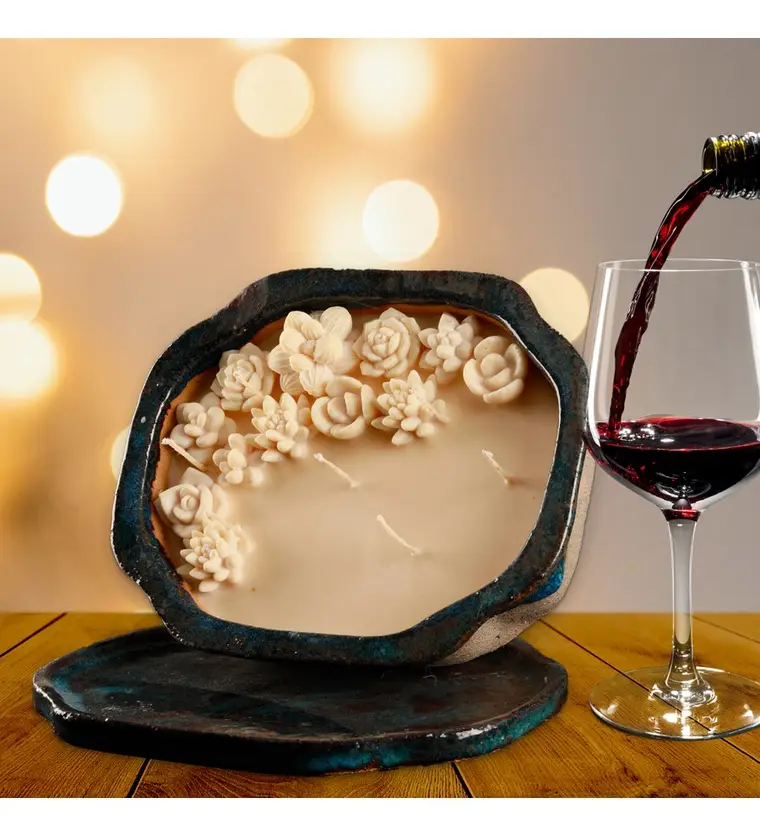Iğdır Doğal Soya Wax Art of Seramik Serisi Sukulent Tasarım Mum Siparişi