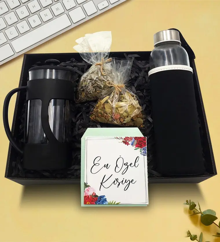 Iğdır French Press & Kılıflı Cam Suluk & Ihlamur & Ada Çayı Hediye Seti Siparişi