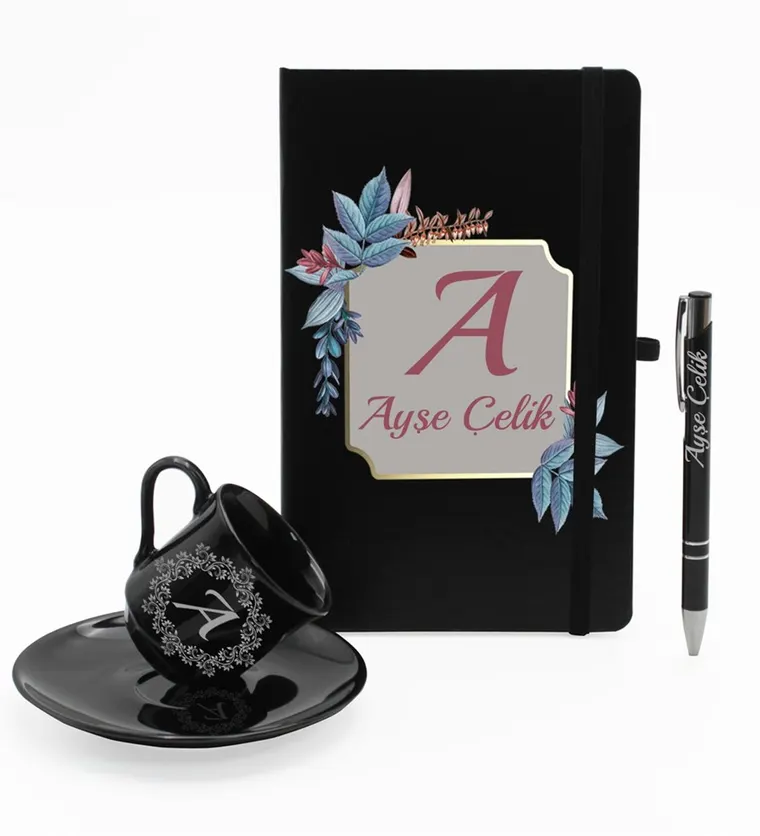 Bartın Kişiye Özel Ajanda Defter & Siyah Fincan & Roller Kalem Hediye Seti Siparişi