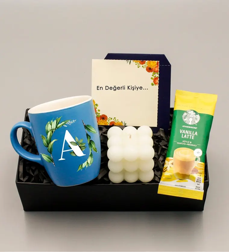 Iğdır Kişiye Özel Mavi Bulut Kupa & Bubble Mum & Vanilla Latte Hediye Seti Siparişi