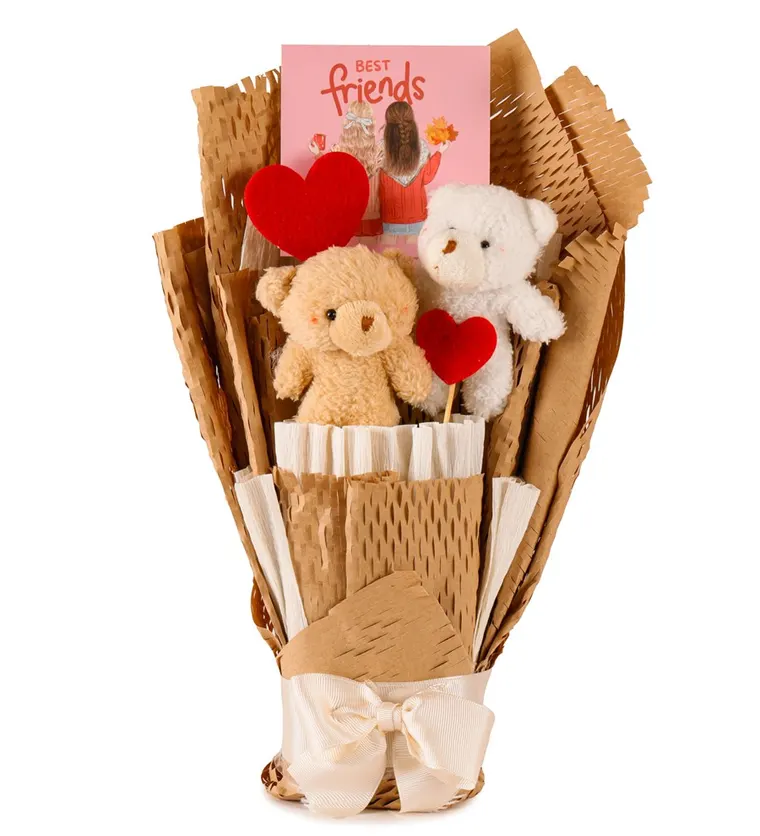 Burdur Little Kraft Serisi - Best Friends Alyanak Peluş Ayıcık Buketi Siparişi