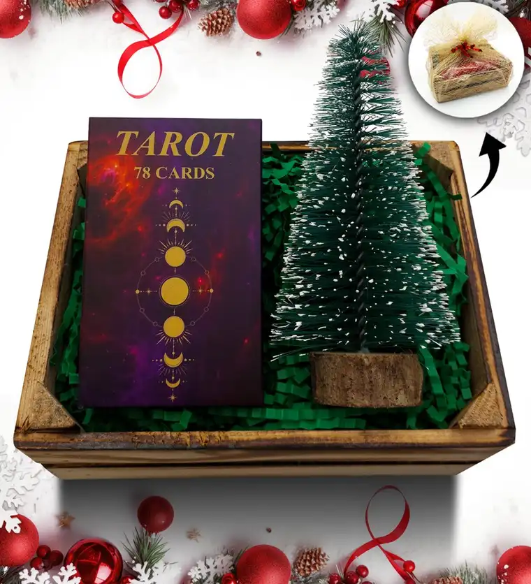Iğdır Mini Kasa İçerisinde Çam Ağacı & Tarot Kartları Hediye Seti Siparişi