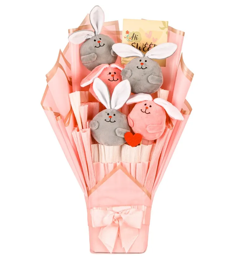 Bitlis Pink Serisi - Peluş Sevimli Tavşanlar Buketi Siparişi
