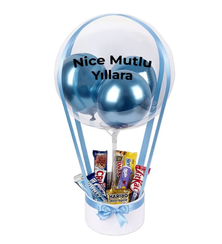Balonlu Çikolata Kutusu v2 Mavi - Bartın çiçek siparişi