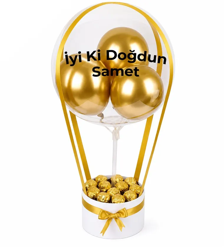 Balonlu Gold Fındıklı Çikolatalı Beyaz Kutu Gold - Trabzon çiçek siparişi