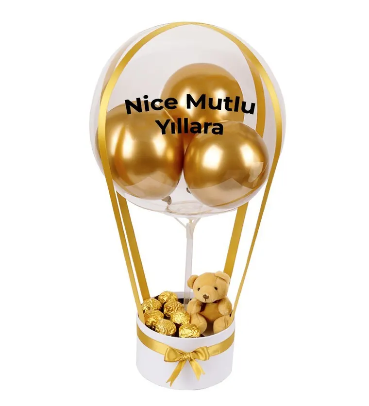 Balonlu Gold Fındıklı Çikolatalı Peluşlu Beyaz Kutu Gold - Trabzon çiçek siparişi