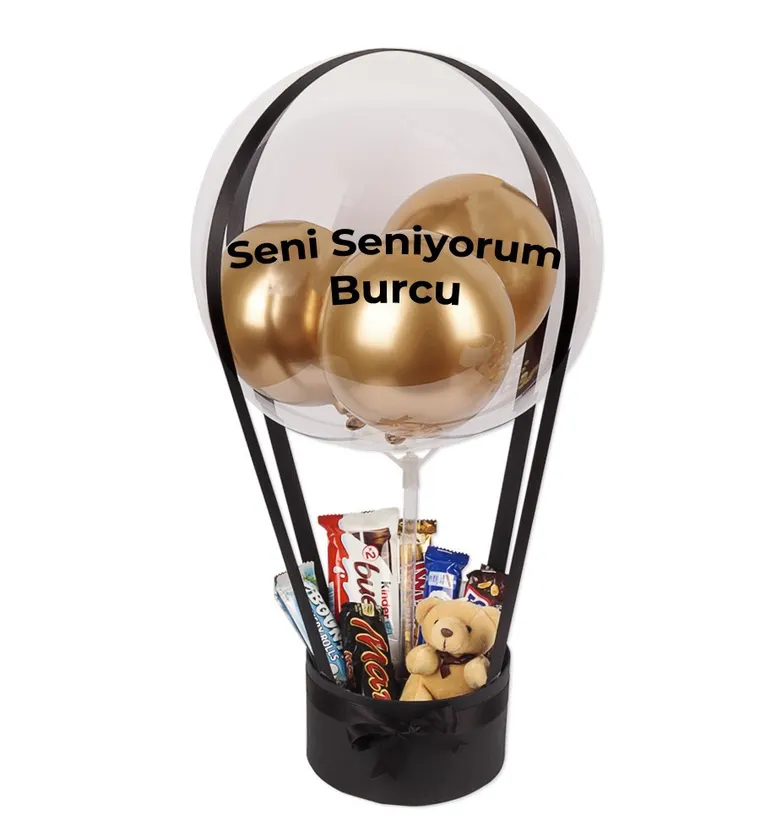 Bitlis Balonlu Peluşlu Çikolata Kutusu Siyah Siparişi