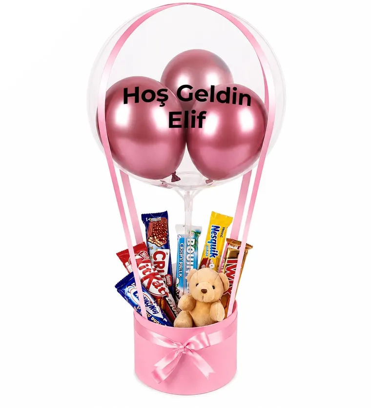 Balonlu Peluşlu Çikolata Kutusu v2 Pembe - Trabzon çiçek siparişi