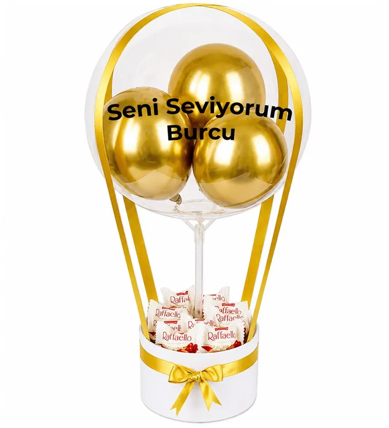 Bitlis Balonlu Raffaello Çikolatalı Beyaz Kutu Gold Siparişi