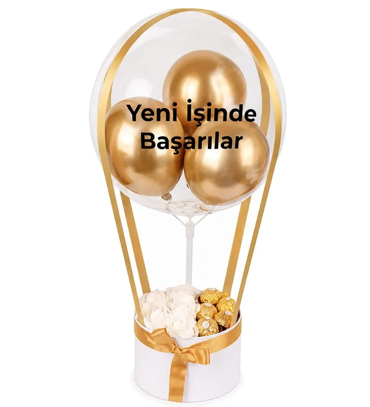 Balonlu Yuvarlak Beyaz Kutuda Çikolatalı Yapay Beyaz Gül - Trabzon çiçek siparişi