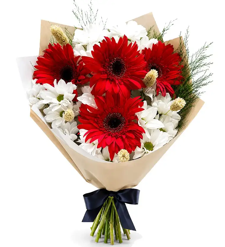 Beyaz Papatya ve Kırmızı Gerbera Buketi - Van çiçek siparişi