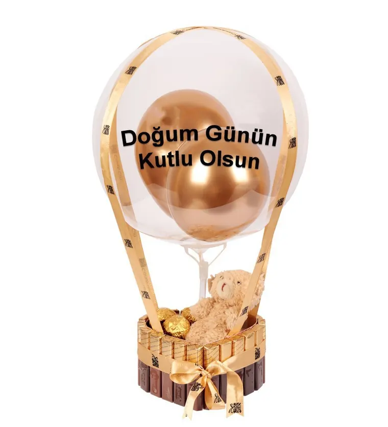 Bartın Kalp Golden Merci Serisi Balonlu Peluşlu Gold Fındıklı Çikolata Siparişi