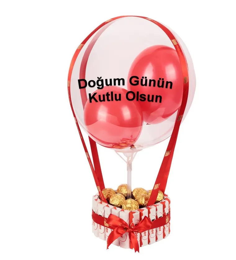 Sinop Kinder Kaplı Kalp Balonlu Gold Fındıklı Çikolata Siparişi