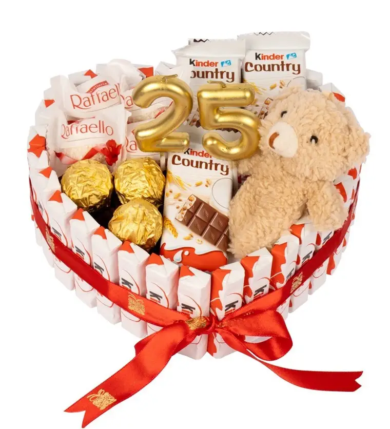 Bingöl Kinder Kaplı Kalp Gourmet Çikolata Peluşlu Mumlu Siparişi