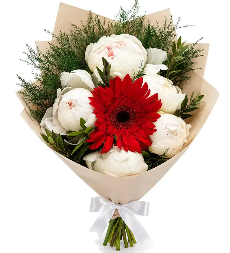 Bitlis Kırmızı Gerbera ve Beyaz Şakayık Buketi Siparişi
