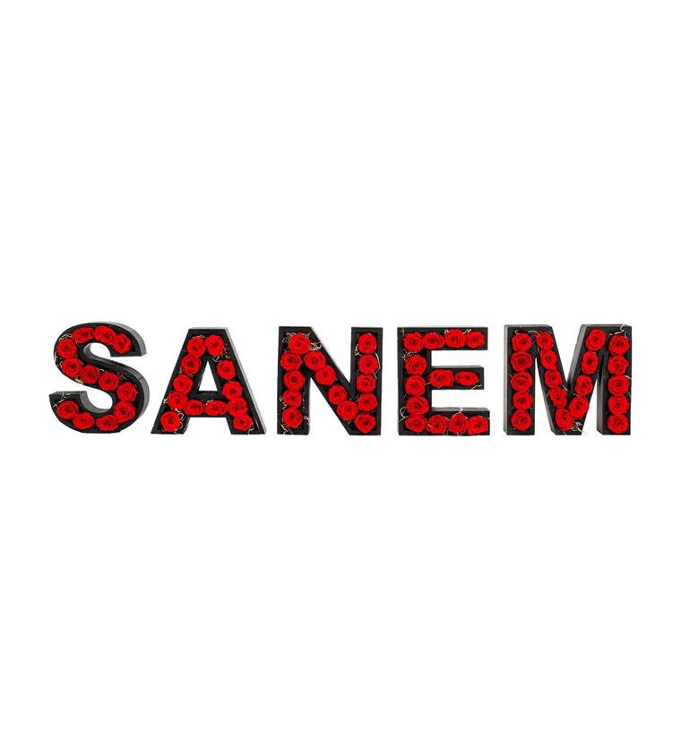 Kişiye Özel Harf Saksıda Beşli Kırmızı Solmayan Gül Tasarımı - Sinop çiçek siparişi