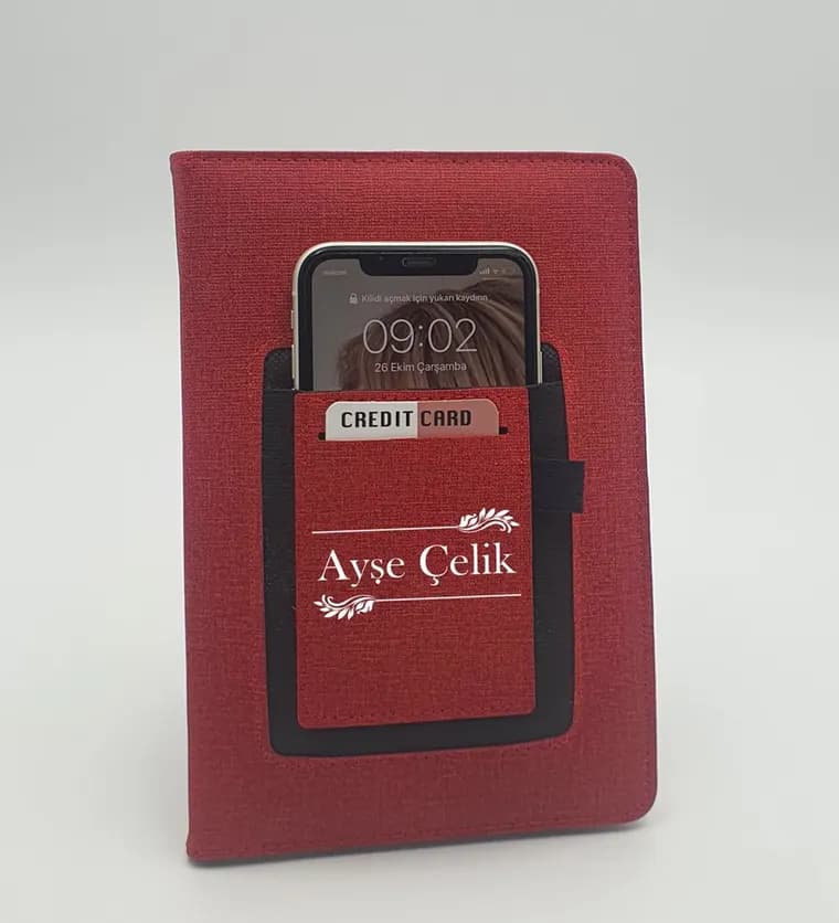 Iğdır Kişiye Özel İsim Soyisim Baskılı Telefon Ve Kartlık Cepli Kırmızı Defter Siparişi