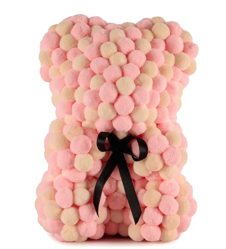 Little Teddy Pompom Bear - Pembe ve Krem Ponpon Ayıcık - Iğdır çiçek siparişi