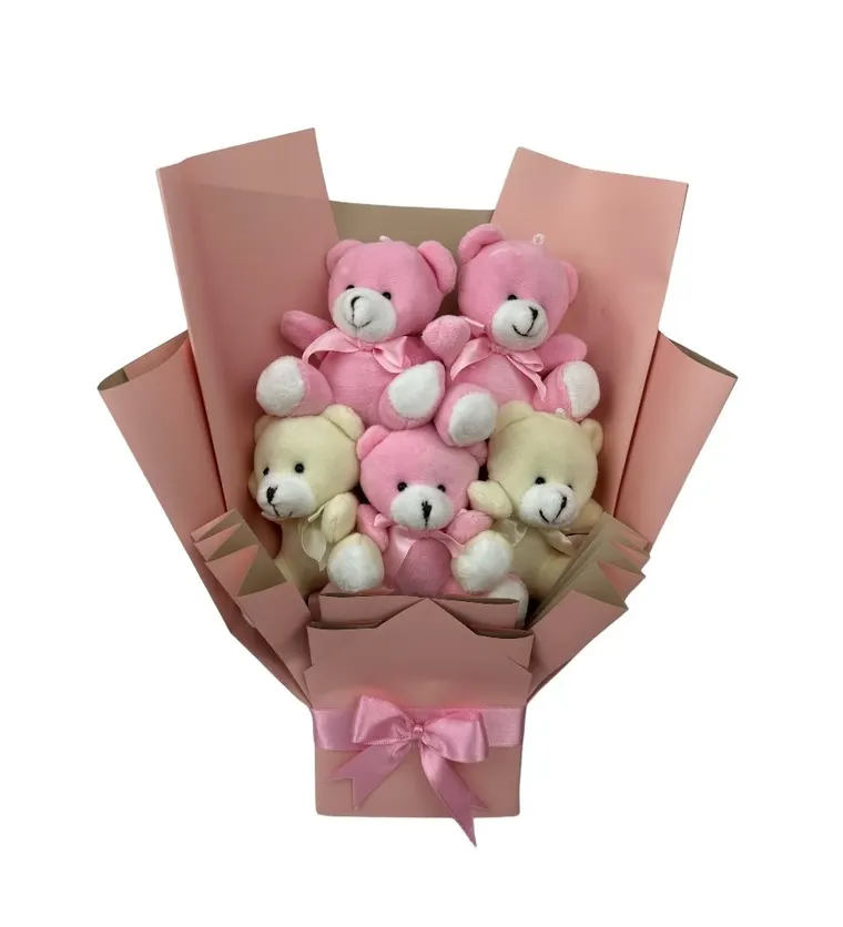 Premium Pembe Kremrengi Sevimli Peluş Ayıcık Buketi - Van çiçek siparişi
