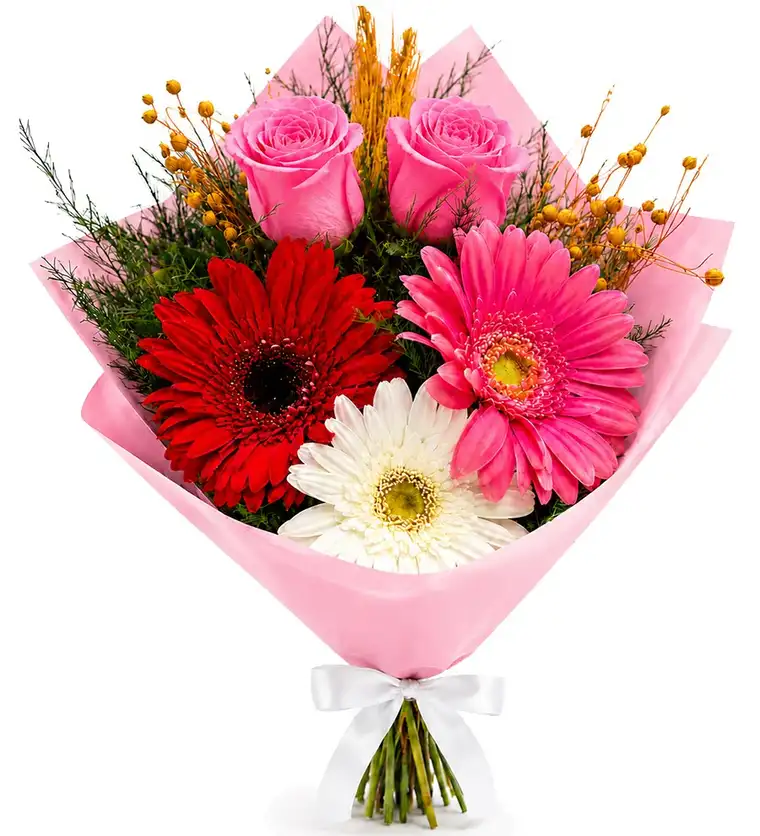 Renkli Gerbera ve Pembe Gül Buketi - Bursa çiçek siparişi
