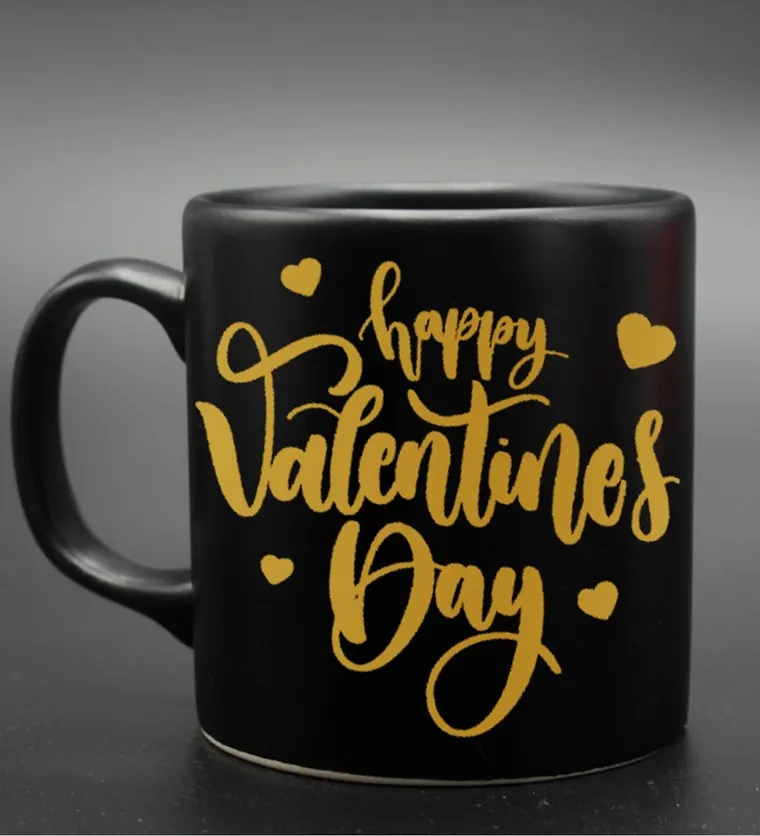 Bartın Sevgililer Gününe Özel Gold & Gümüş Happy Valentines Day Baskılı Siyah Kupa (Model 2) Siparişi